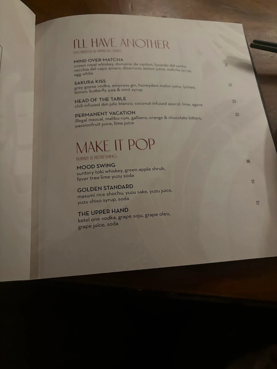 Menu, Kasa Moto