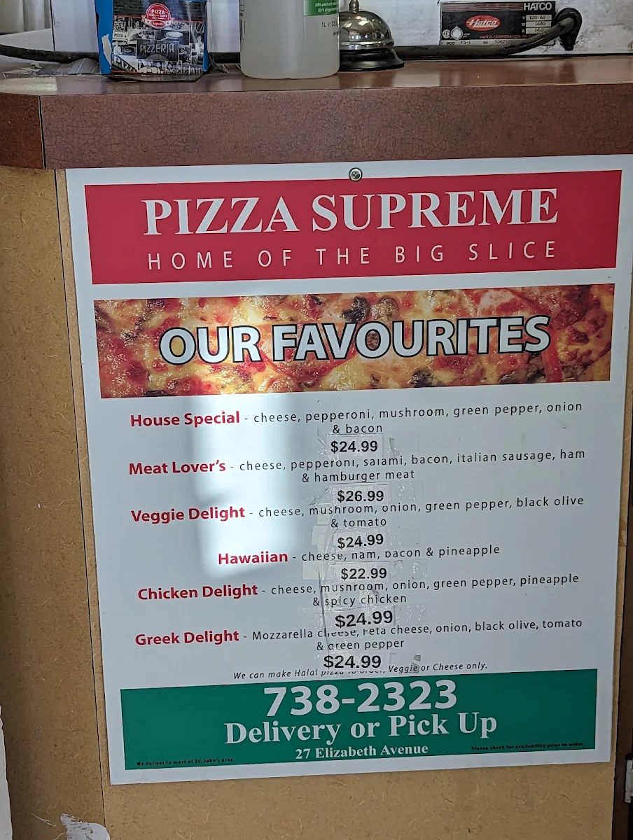 Menu, Pizza Supreme