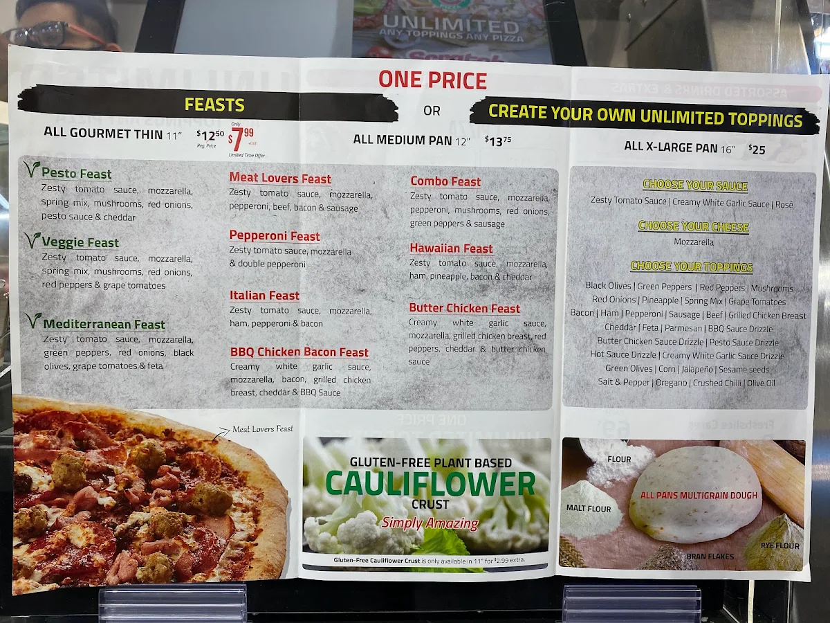 Menu, Freshslice Pizza