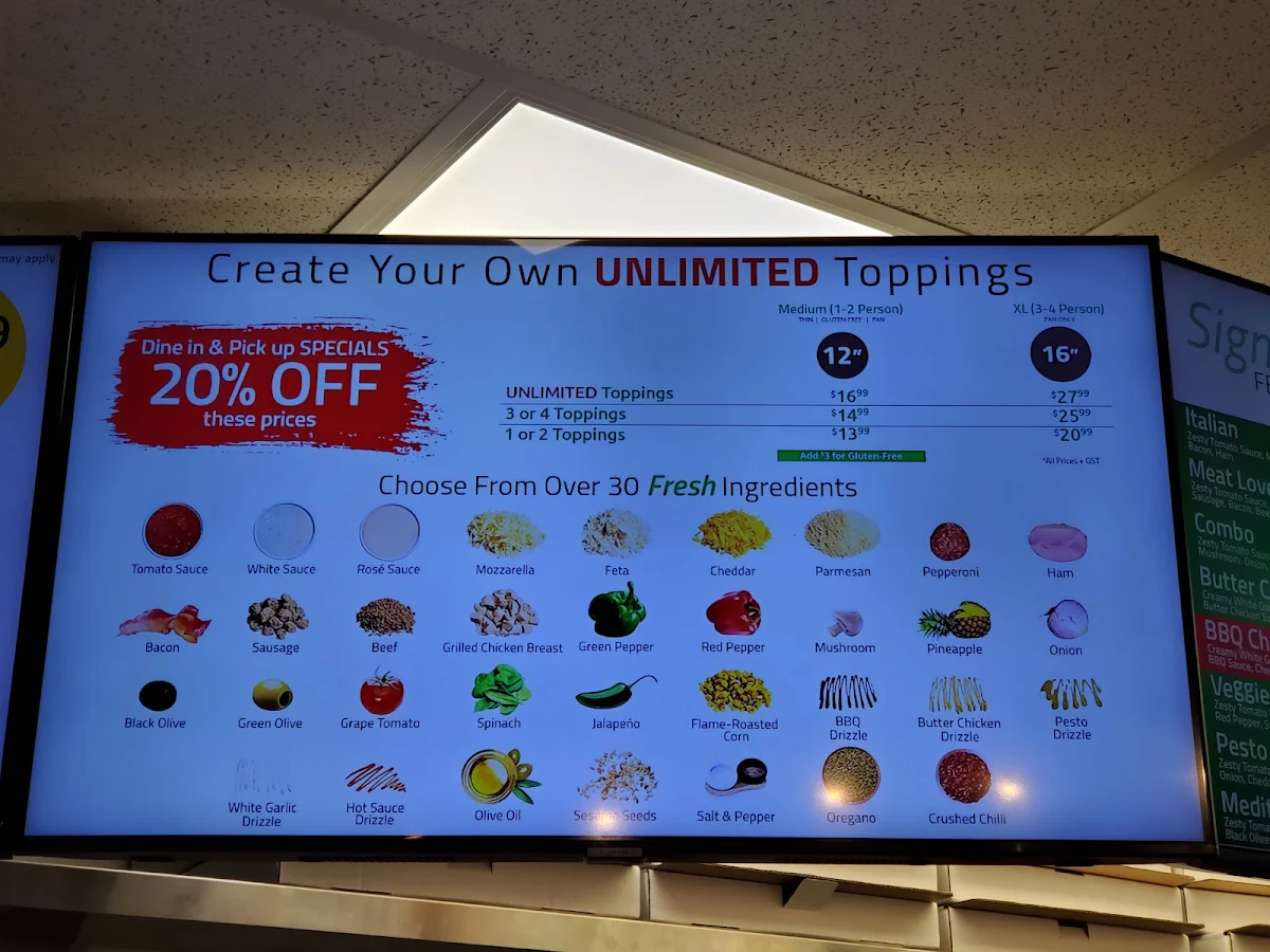 Menu, Freshslice Pizza