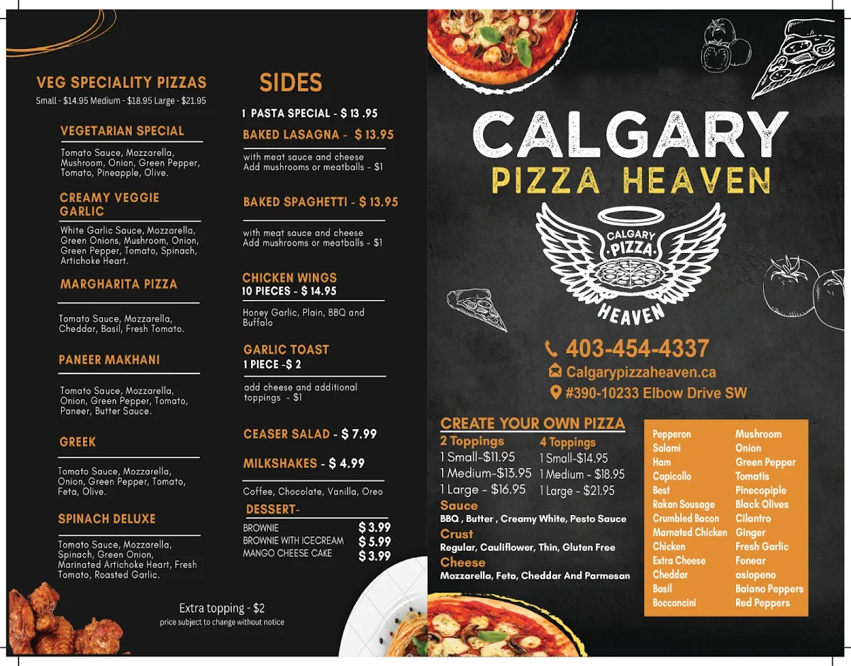 Menu, Calgary Pizza Heaven - SW