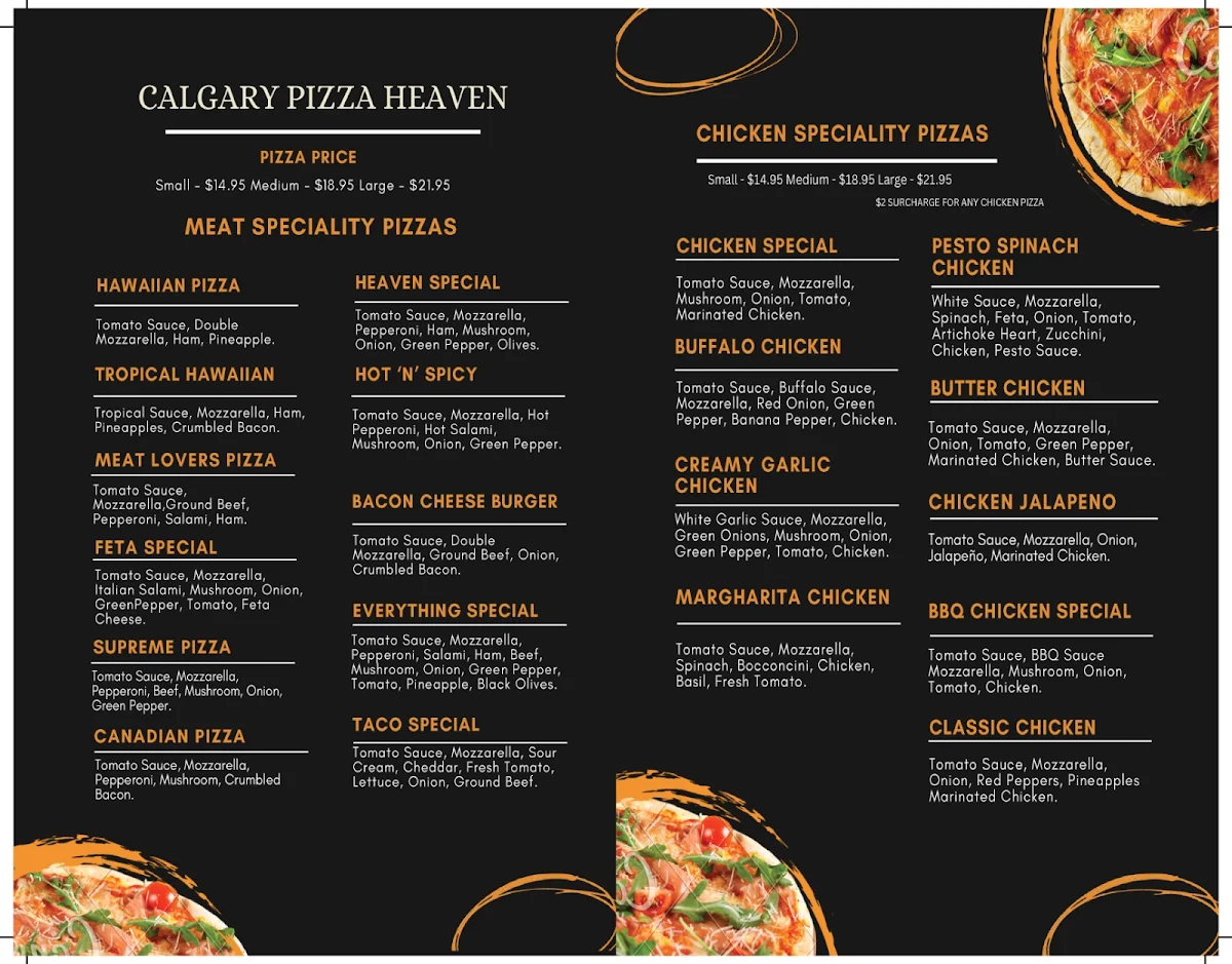 Menu, Calgary Pizza Heaven - SW