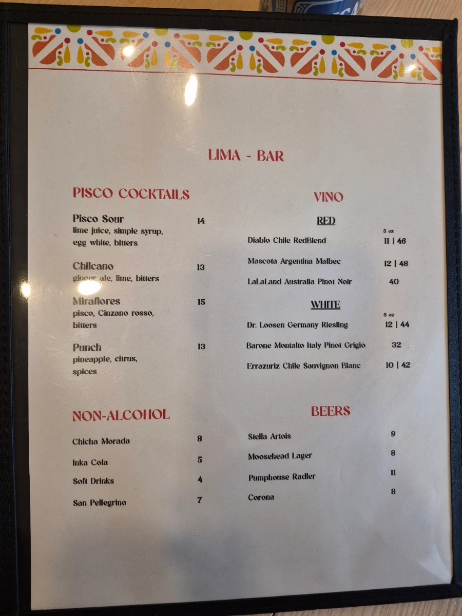 Menu, Lima Peruvian Kitchen | Moncton