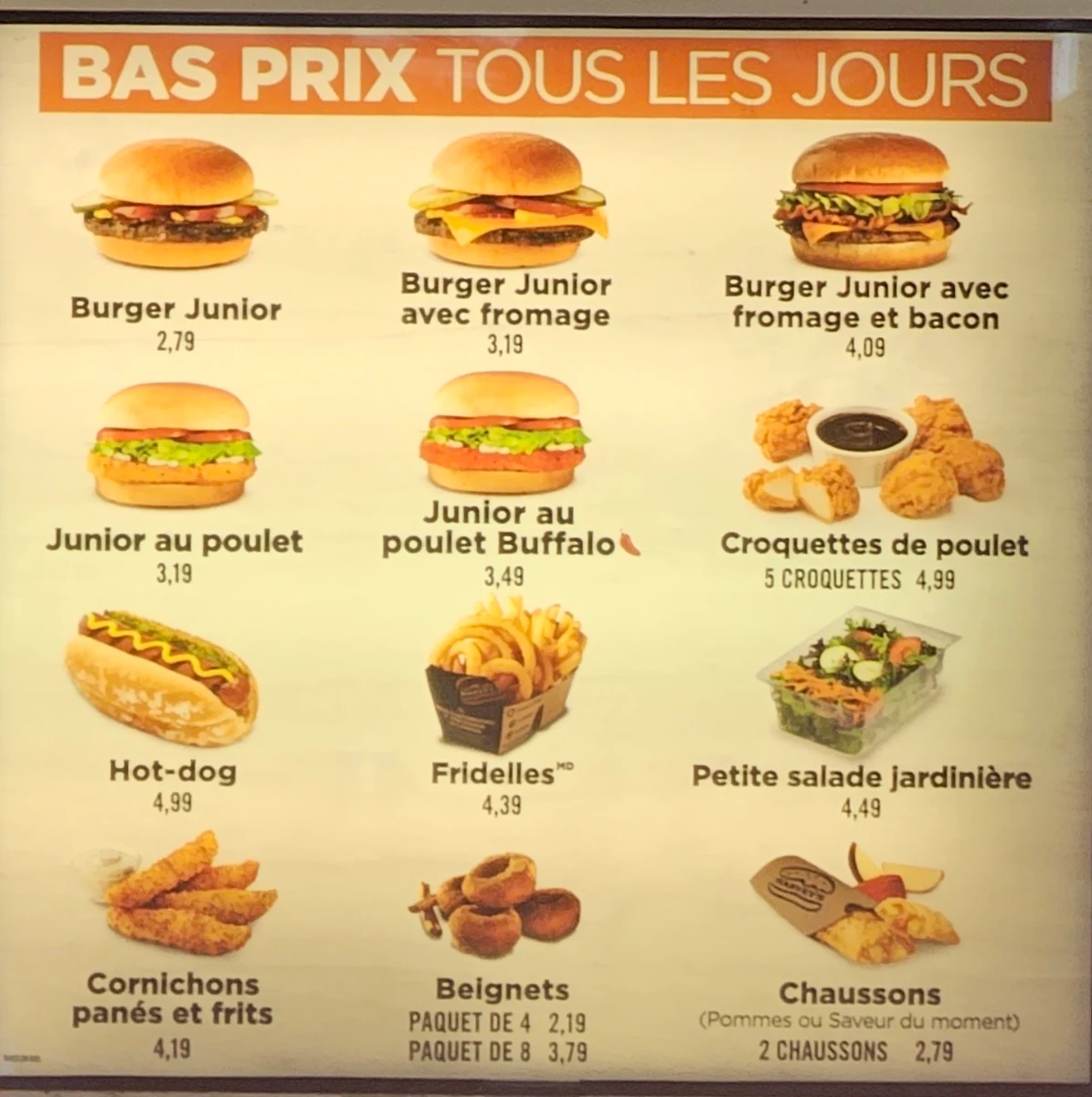 Menu, Harvey's