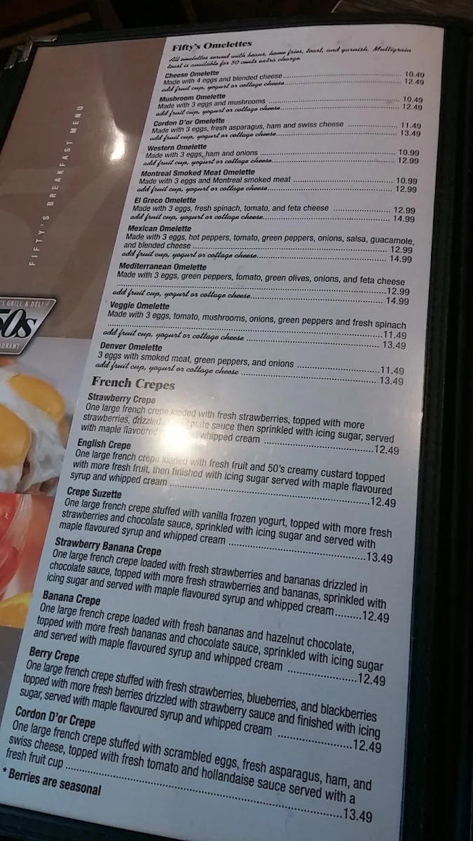 Menu, Fifty's Grill & Deli