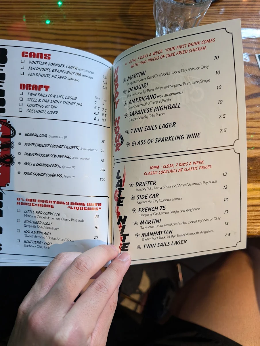 Menu, The Chickadee Room