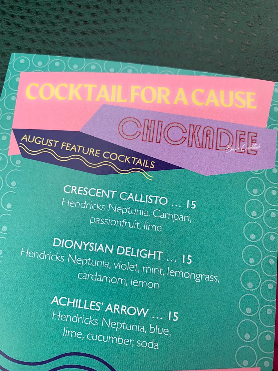 Menu, The Chickadee Room