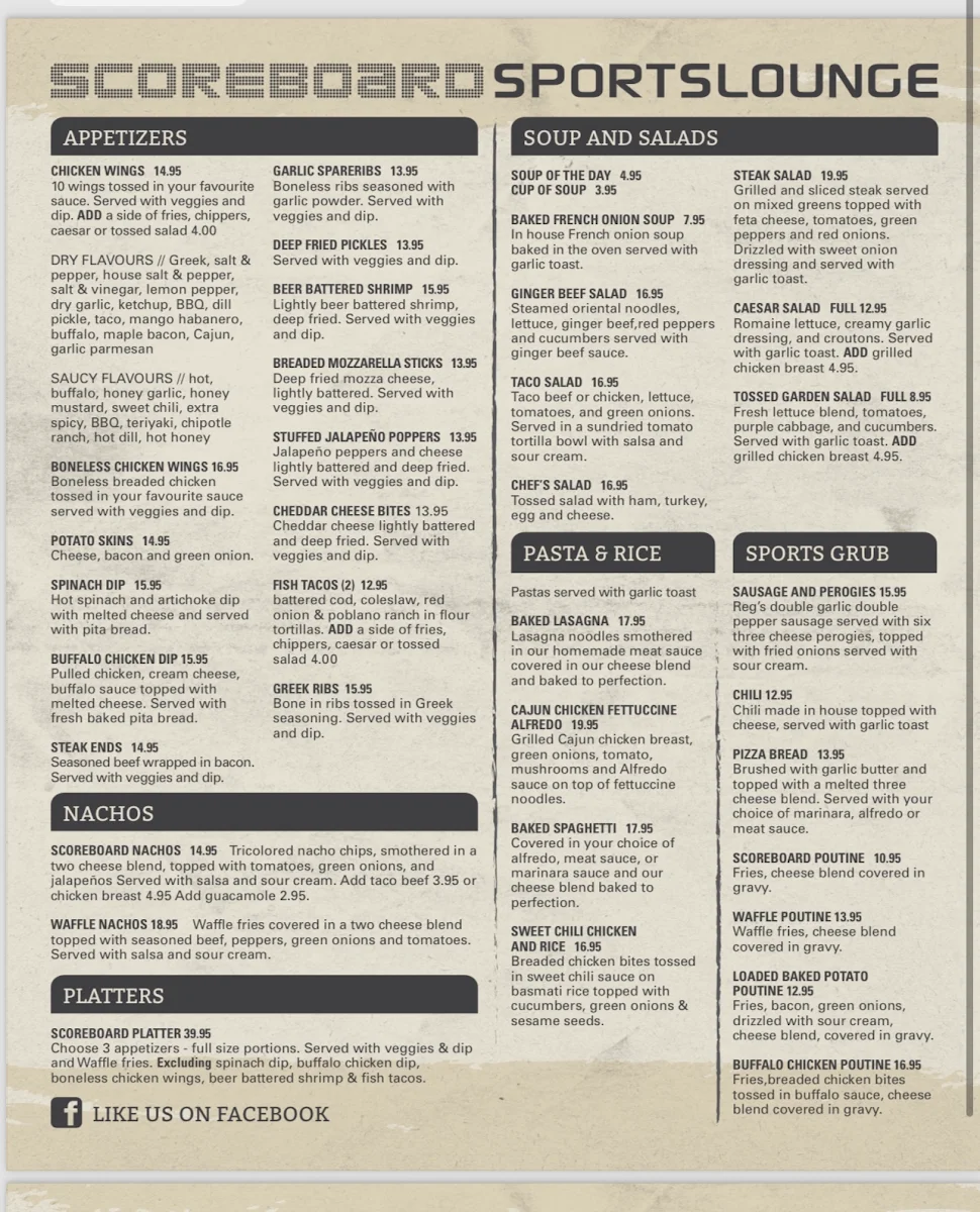 Menu, Scoreboard