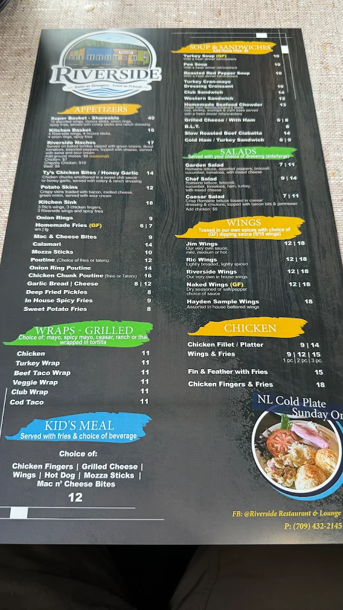 Menu, Riverside Restaurant & Lounge