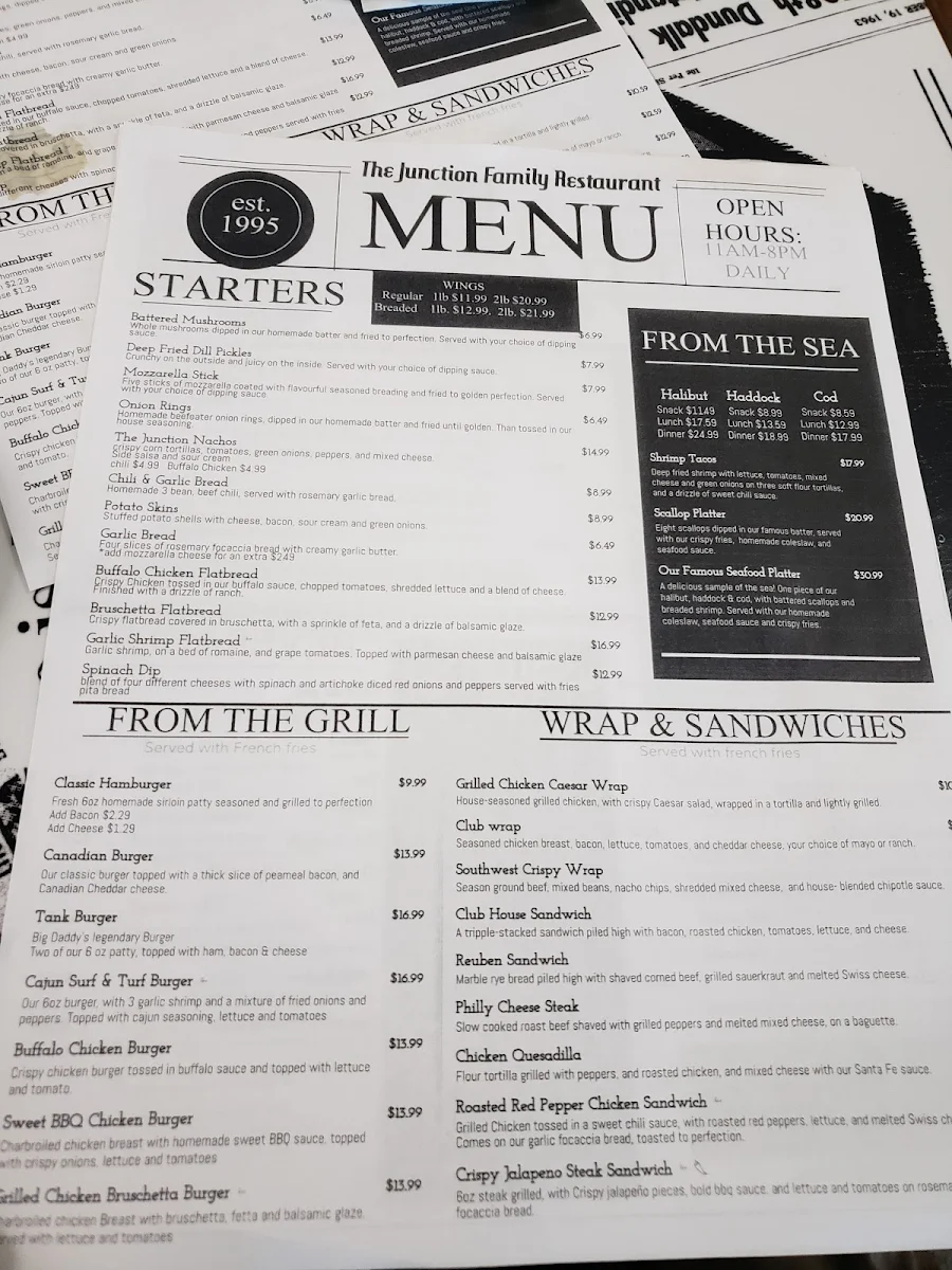 Menu, The Junction Family Restaurant