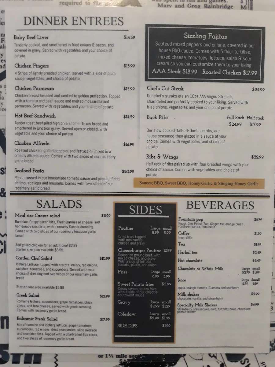 Menu, The Junction Family Restaurant