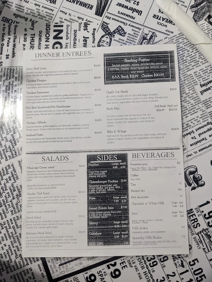 Menu, The Junction Family Restaurant