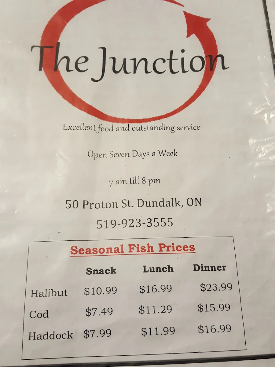 Menu, The Junction Family Restaurant