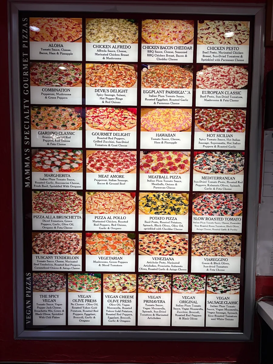 Menu, Mamma's Pizza