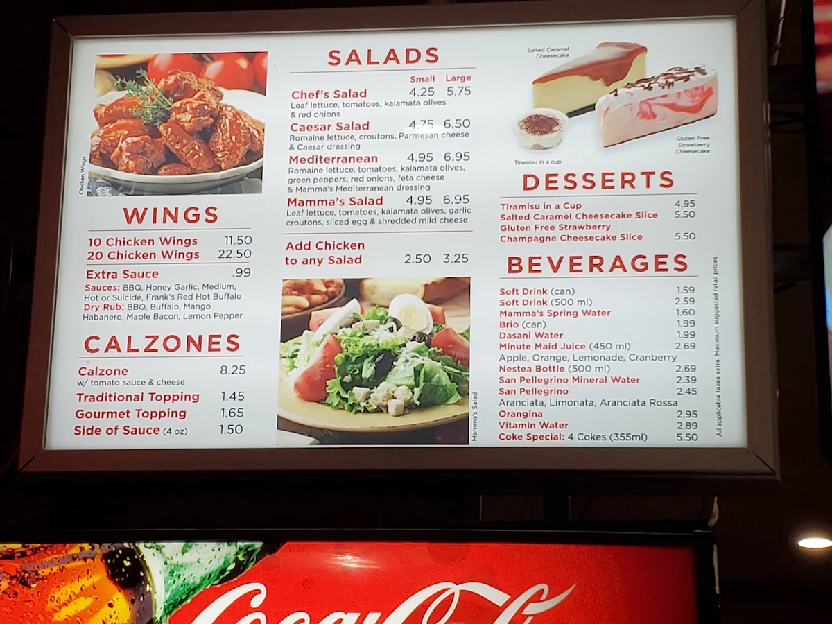 Menu, Mamma's Pizza