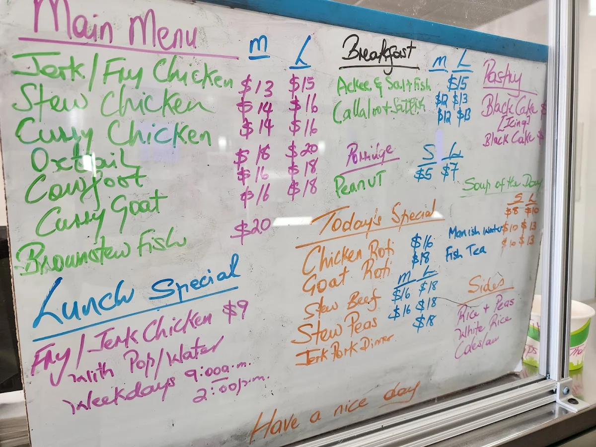 Menu, Willy's Jerk Restaurant