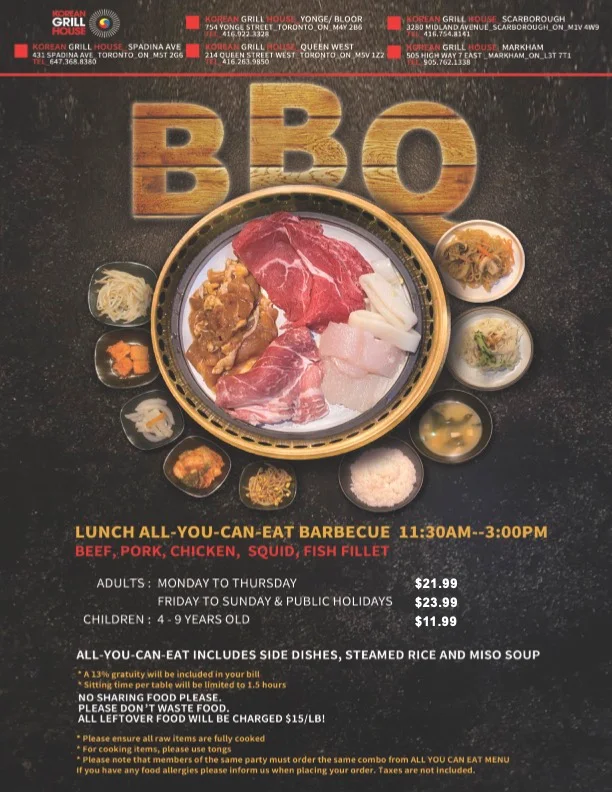 Menu, Korean Grill House