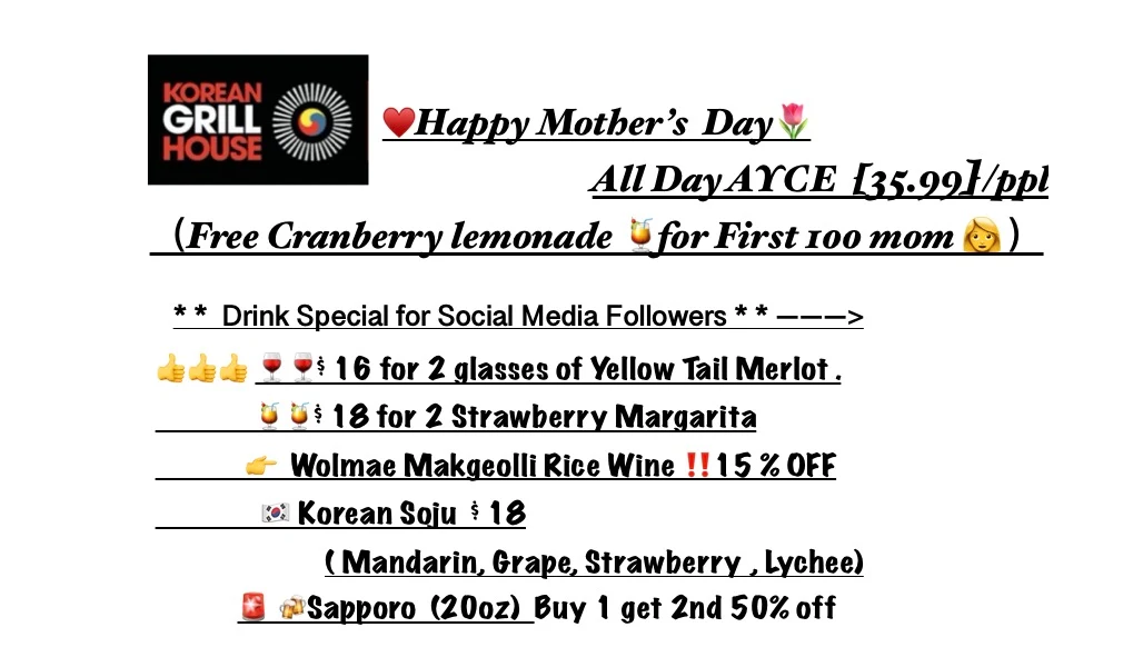 Menu, Korean Grill House