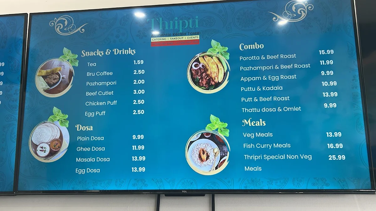Menu, Thripti South Indian and Kerala Restaurant