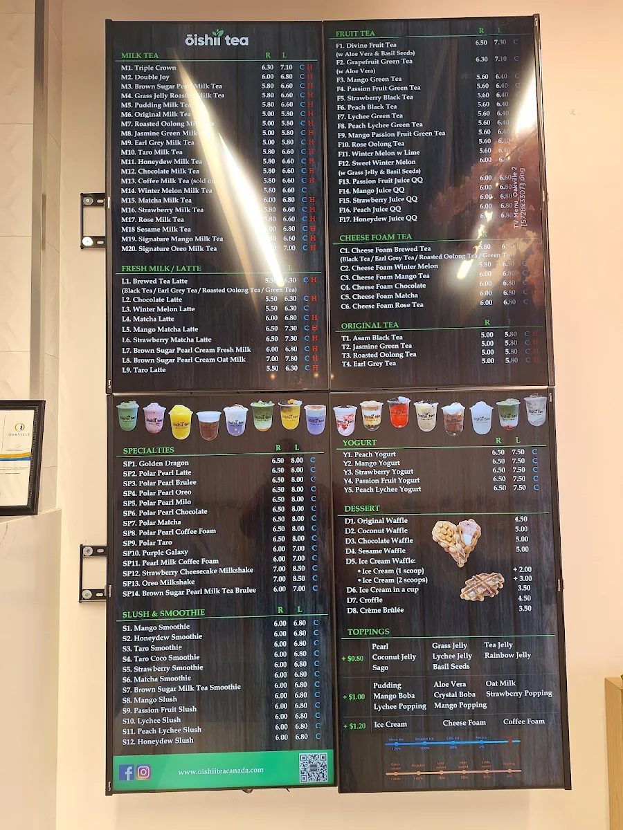 Menu, Oishii Tea