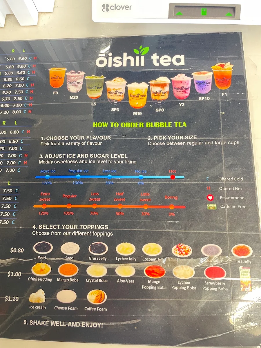 Menu, Oishii Tea