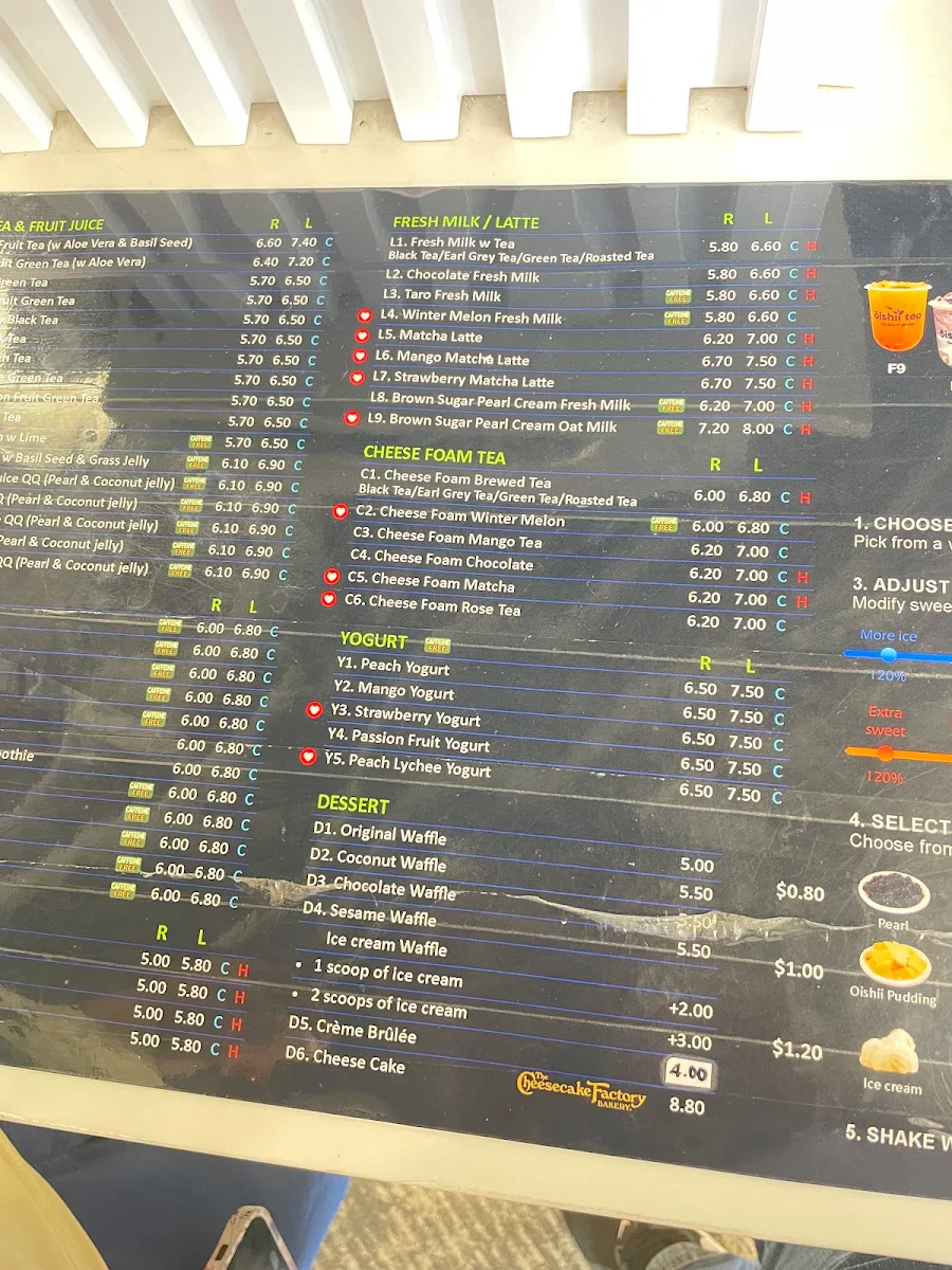 Menu, Oishii Tea