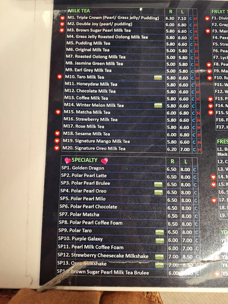 Menu, Oishii Tea