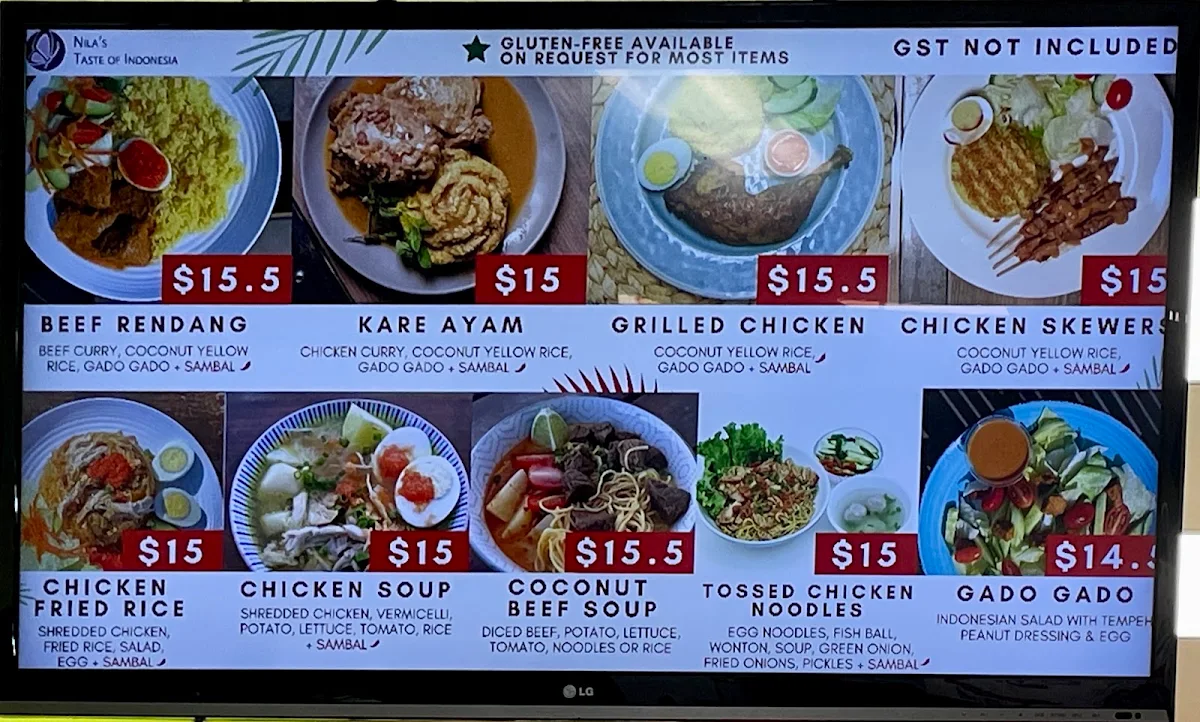 Menu, Nila's Taste of Indonesia