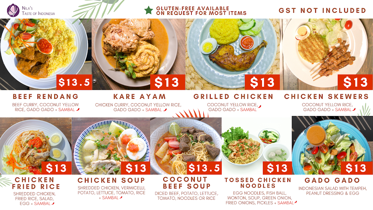 Menu, Nila's Taste of Indonesia