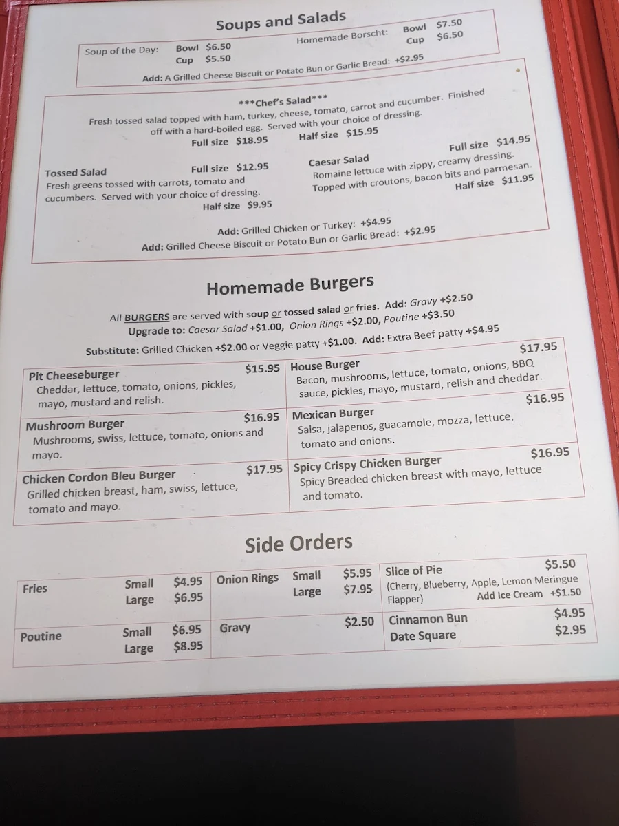 Menu, Cherry Pit Restaurant