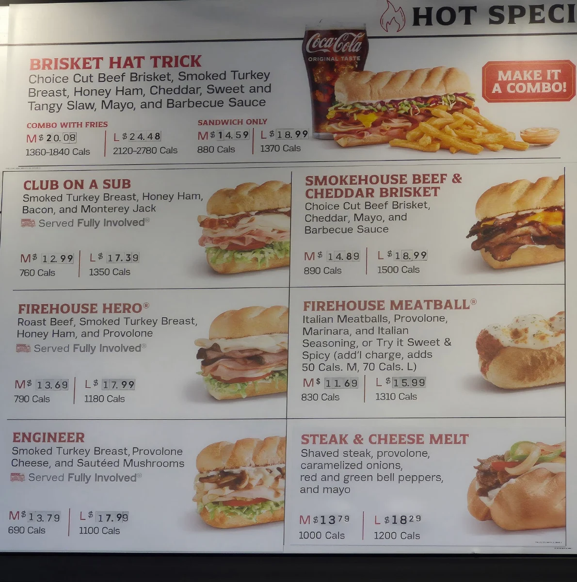 Menu, Firehouse Subs Calgary Uxborough