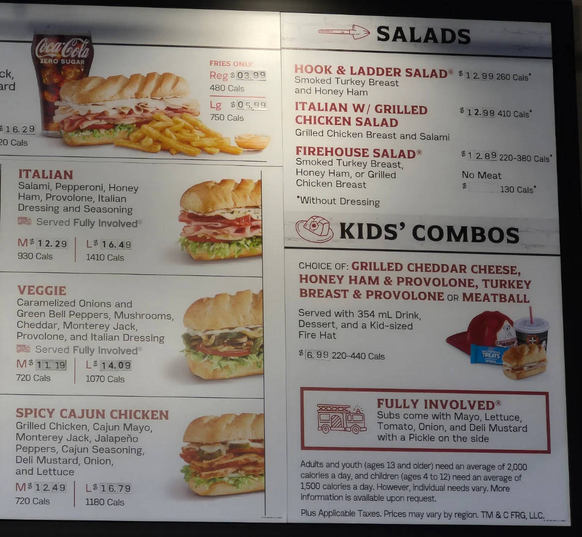 Menu, Firehouse Subs Calgary Uxborough
