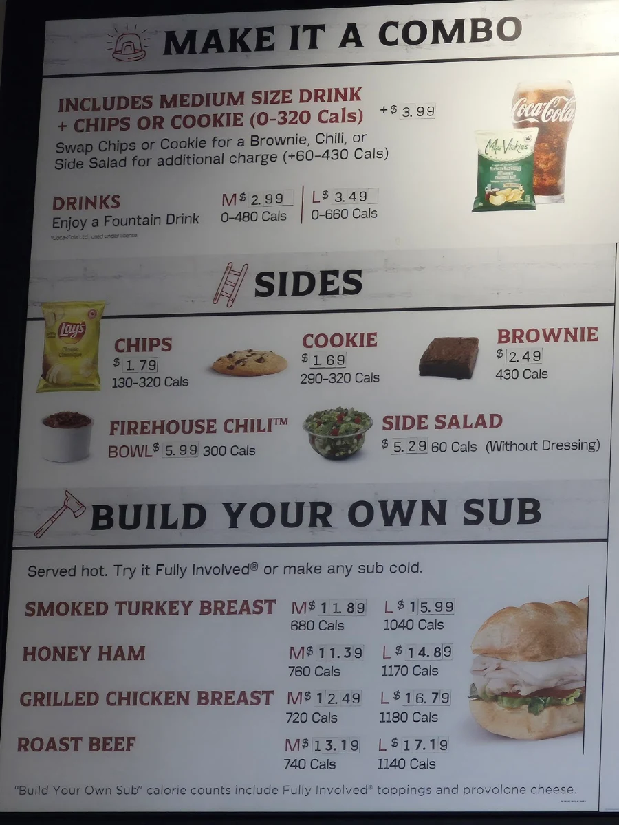 Menu, Firehouse Subs Calgary Uxborough