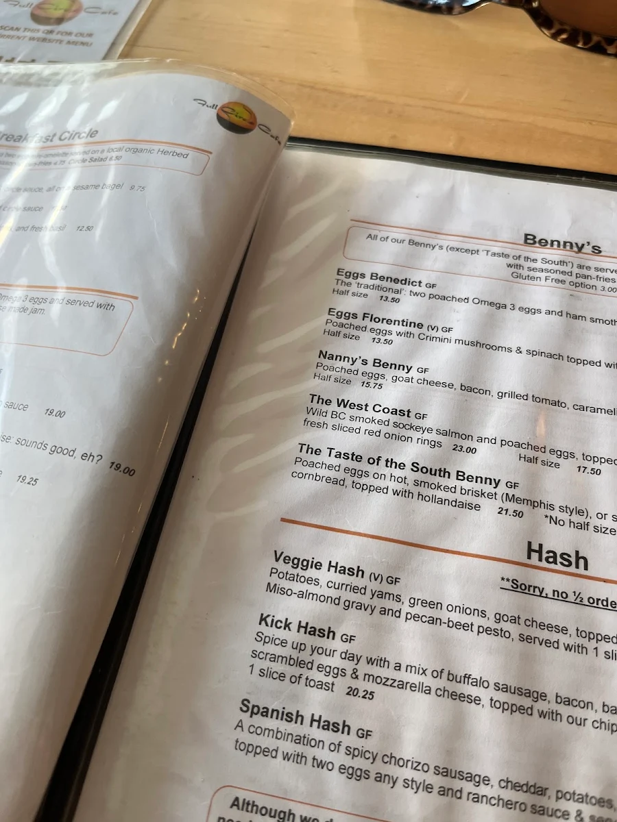 Menu, Full Circle Cafe