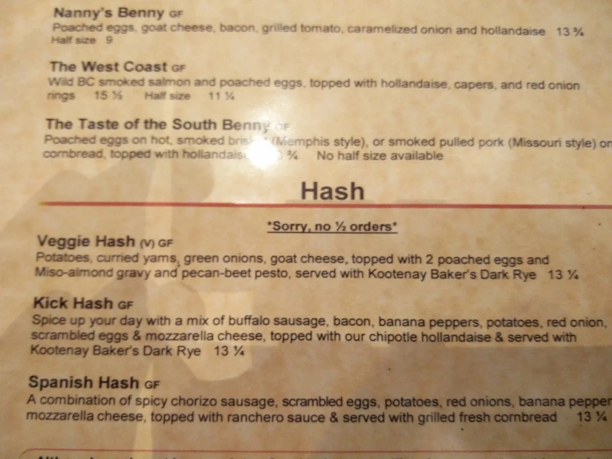 Menu, Full Circle Cafe