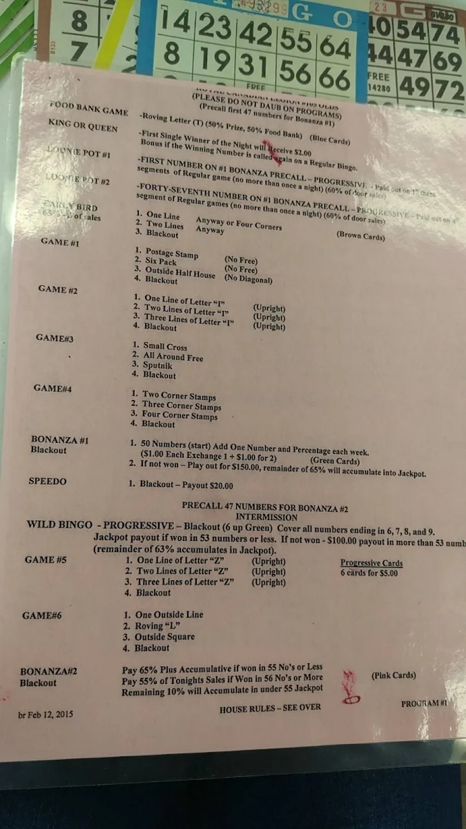 Menu, Olds Royal Canadian Legion #105