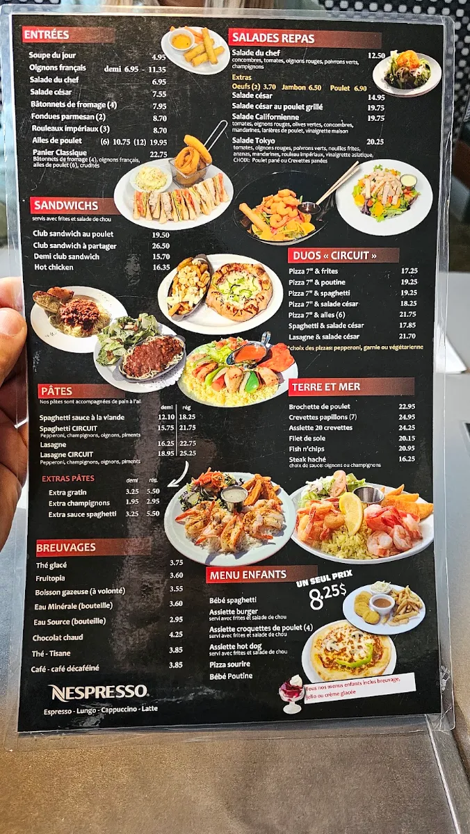 Menu, Pizzéria Circuit