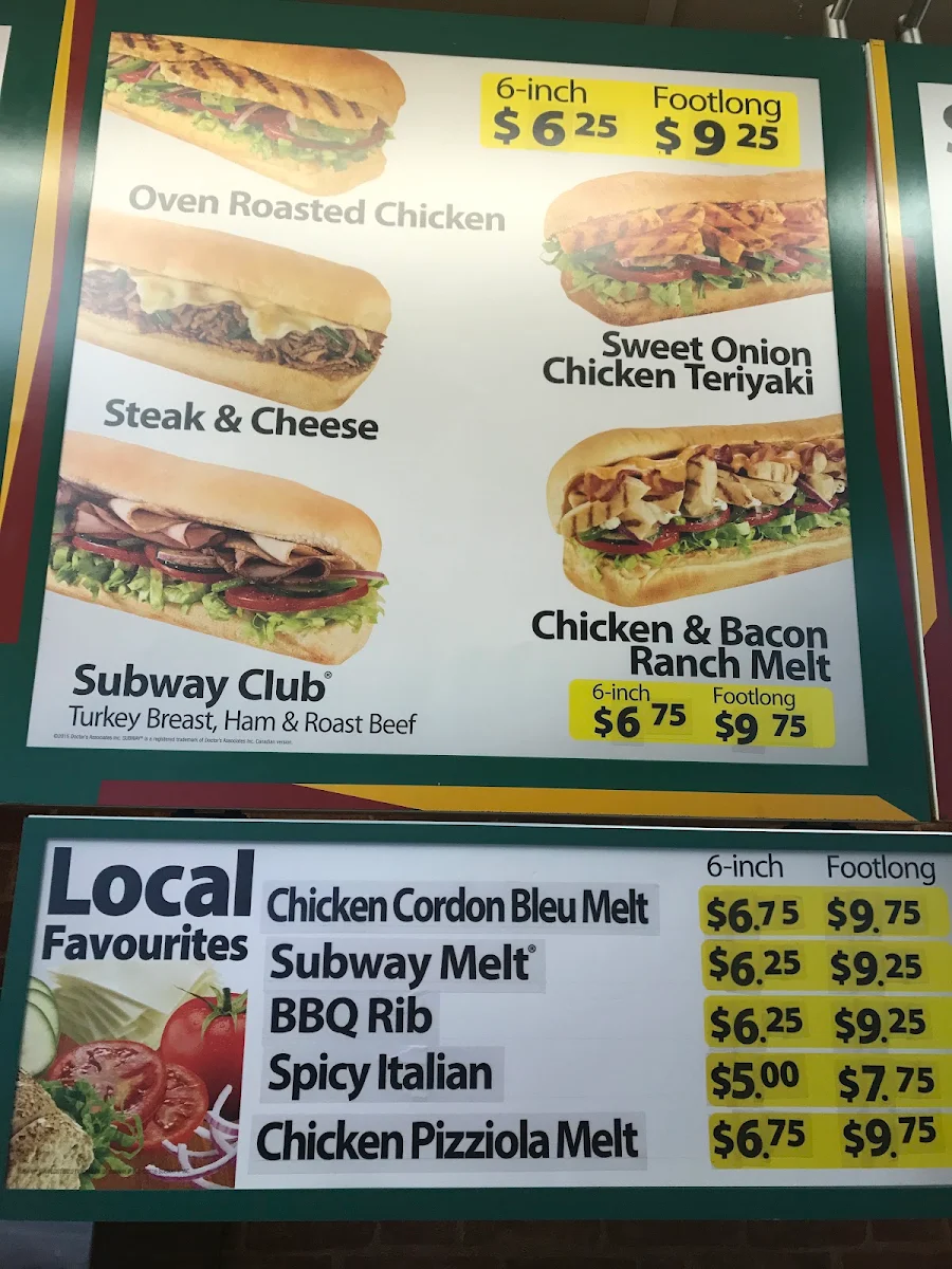 Menu, Subway