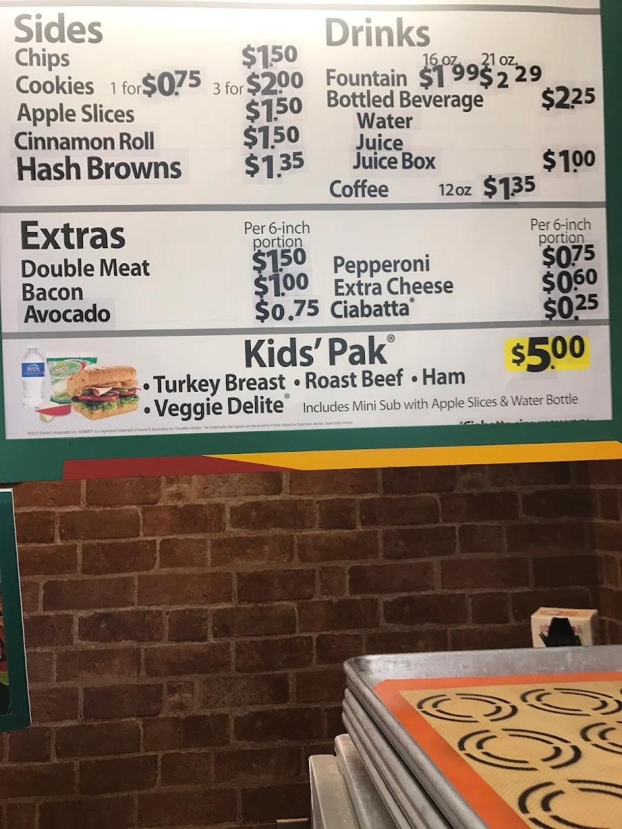 Menu, Subway