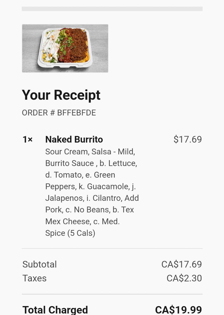Menu, Burrito Boyz