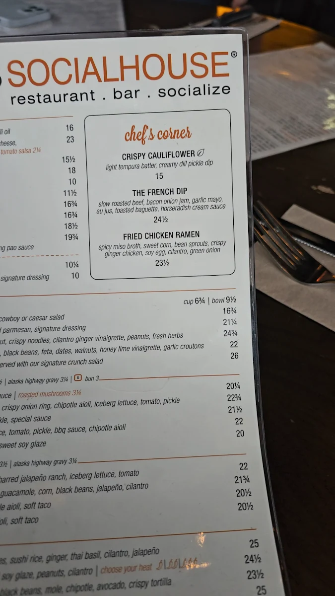 Menu, Browns Socialhouse