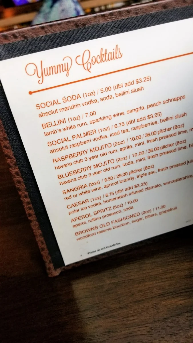 Menu, Browns Socialhouse