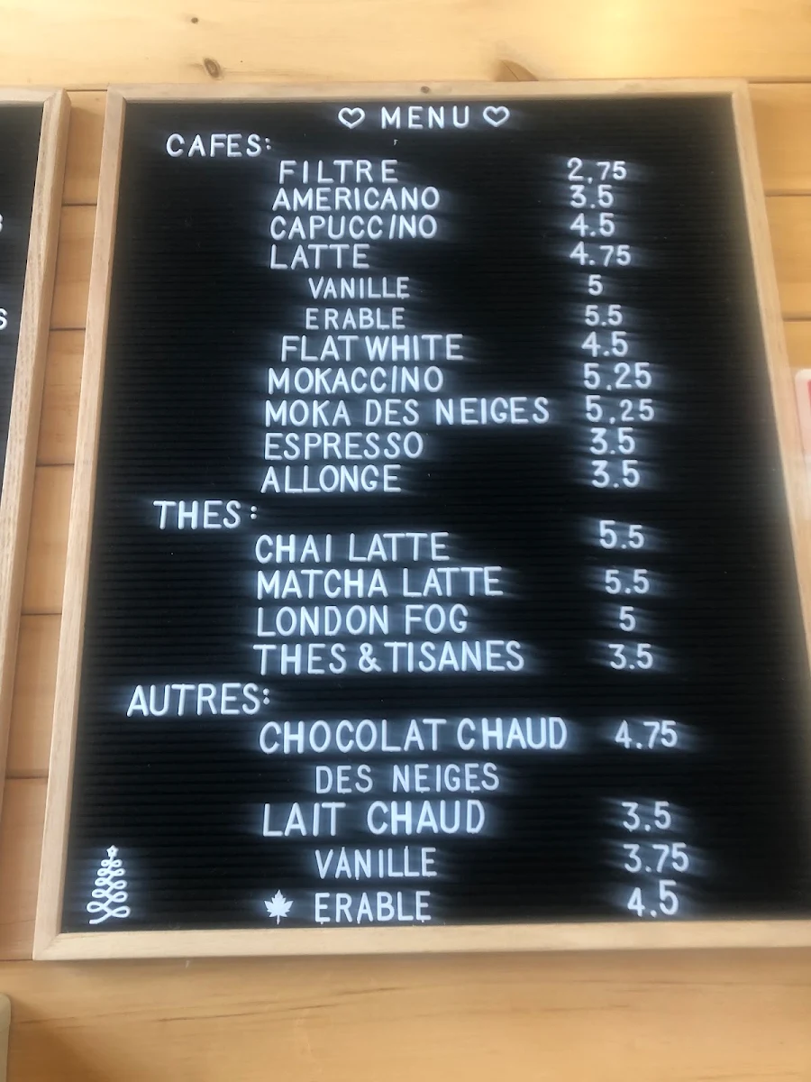 Menu, Café Le Chalet