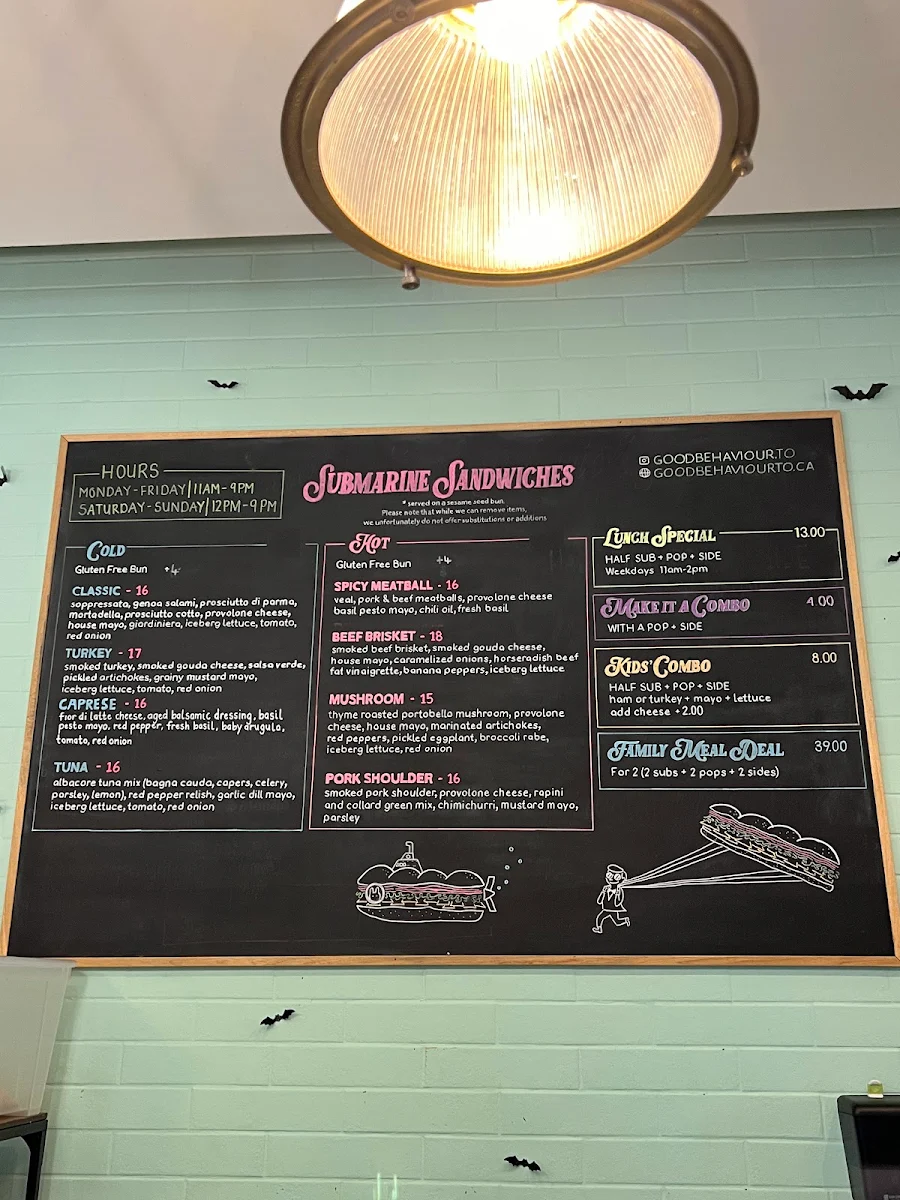 Menu, Good Behaviour Ice Cream and Sub Sandwiches