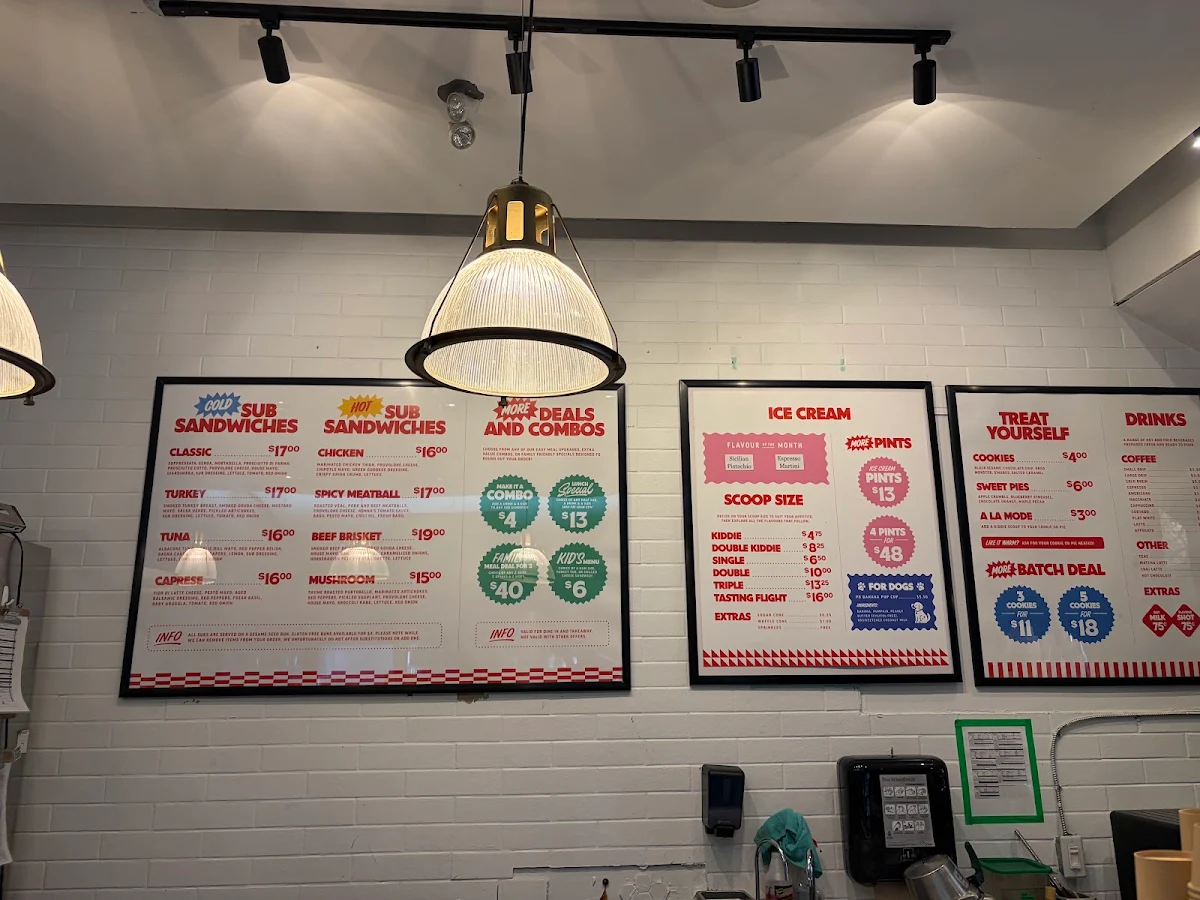 Menu, Good Behaviour Ice Cream and Sub Sandwiches