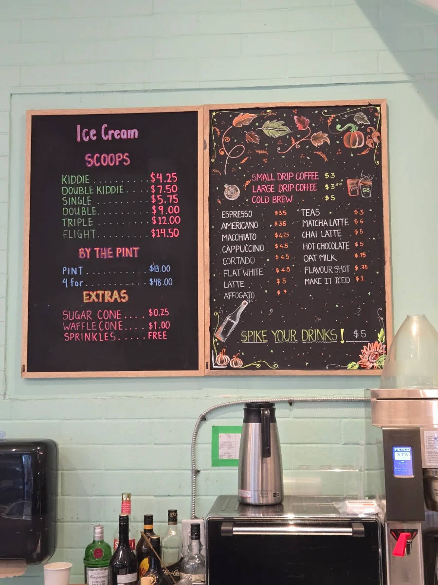 Menu, Good Behaviour Ice Cream and Sub Sandwiches