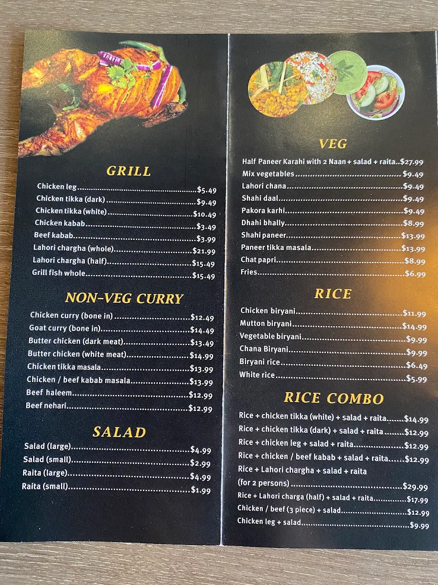 Menu, Kabab and karahi