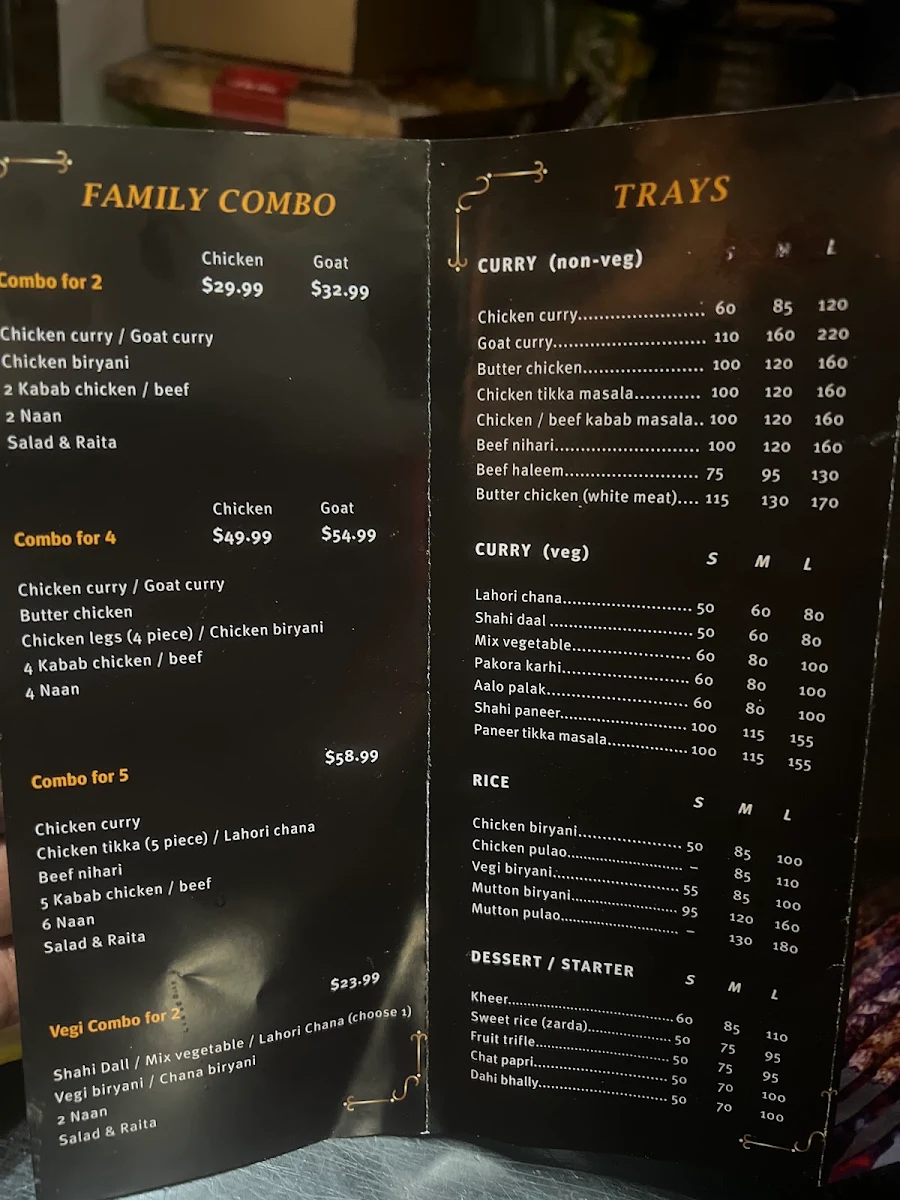 Menu, Kabab and karahi