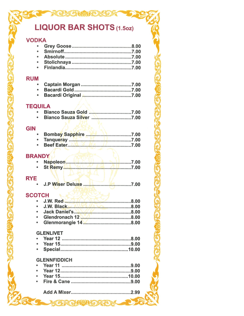 Menu, Thairoom College Downtown