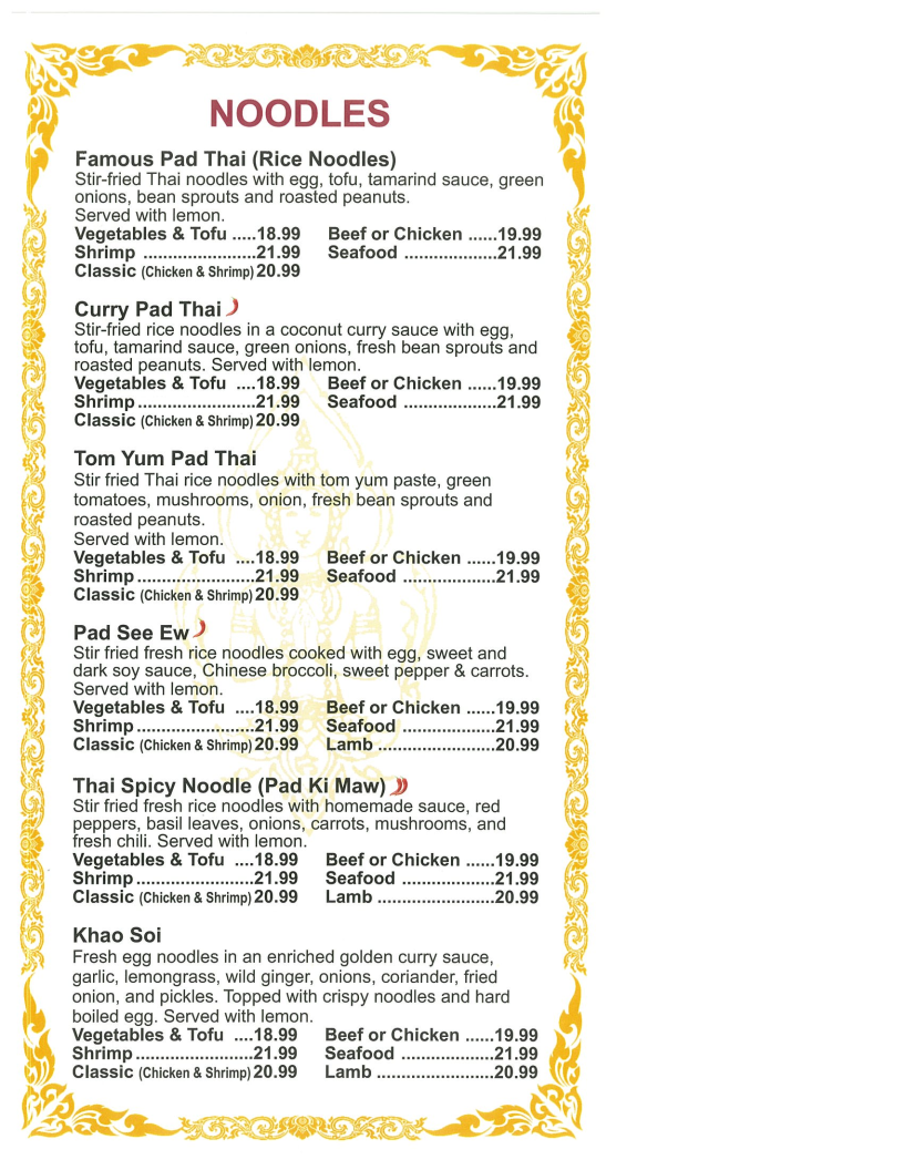 Menu, Thairoom College Downtown